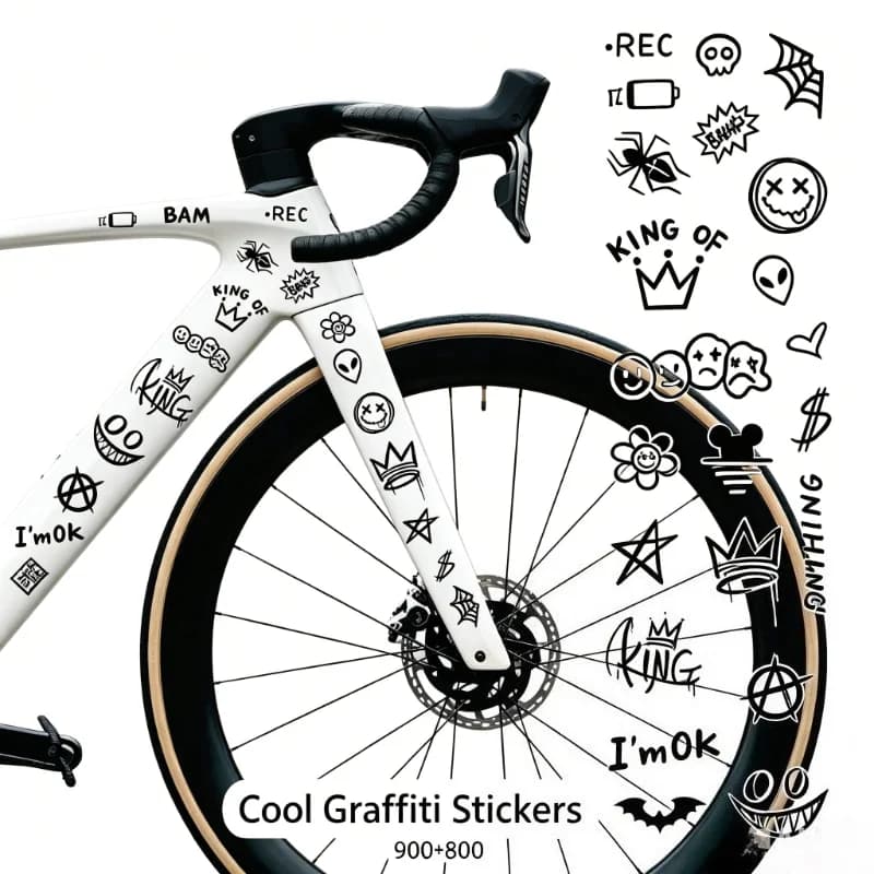 Set di Adesivi Graffiti Cartoon, Decalcomanie Fai-da-Te in Bianco e Nero per Biciclette, Caschi Moto, Custodie per Telefoni, Borse, Accessori Carini per Ciclismo