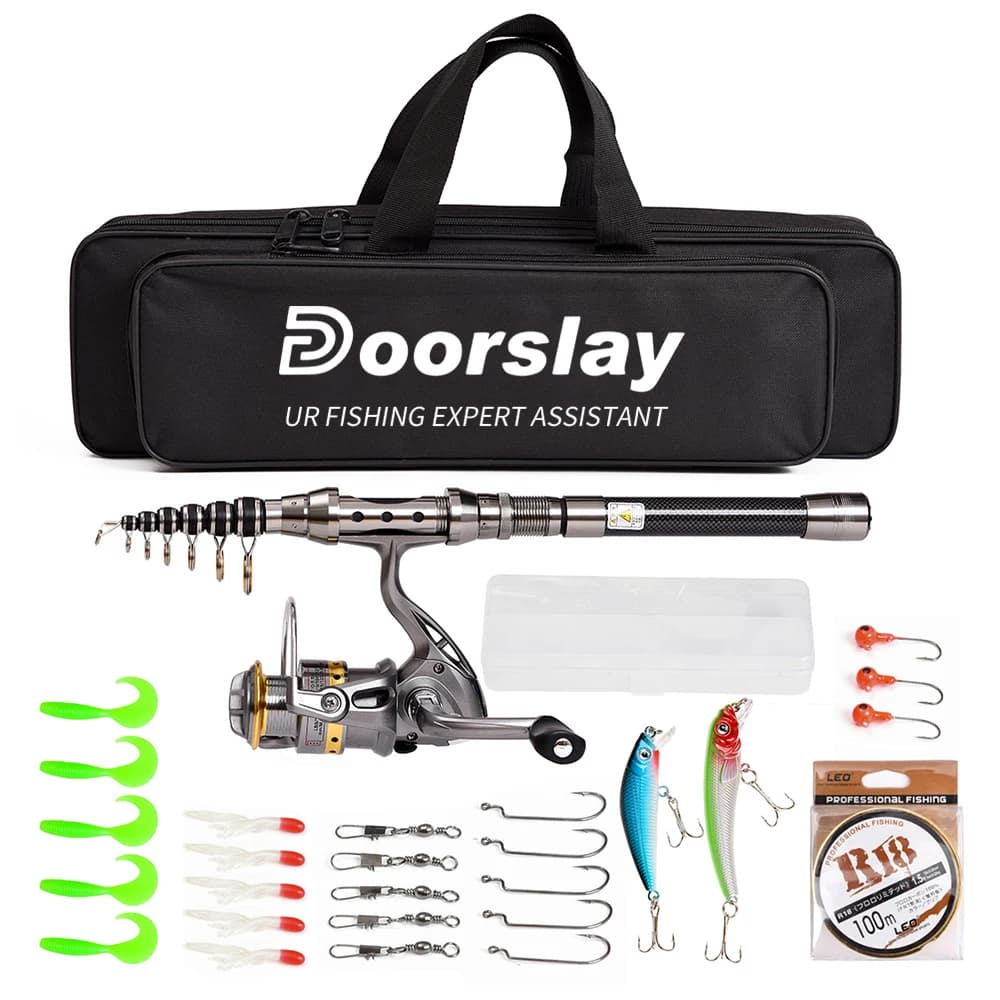 Kit Completo Canna da Pesca Telescopica e Mulinello, Set Attrezzatura da Pesca con Mulinello Spinning, Organizer, Canna, Filo da Pesca 100M, Esche e Ami