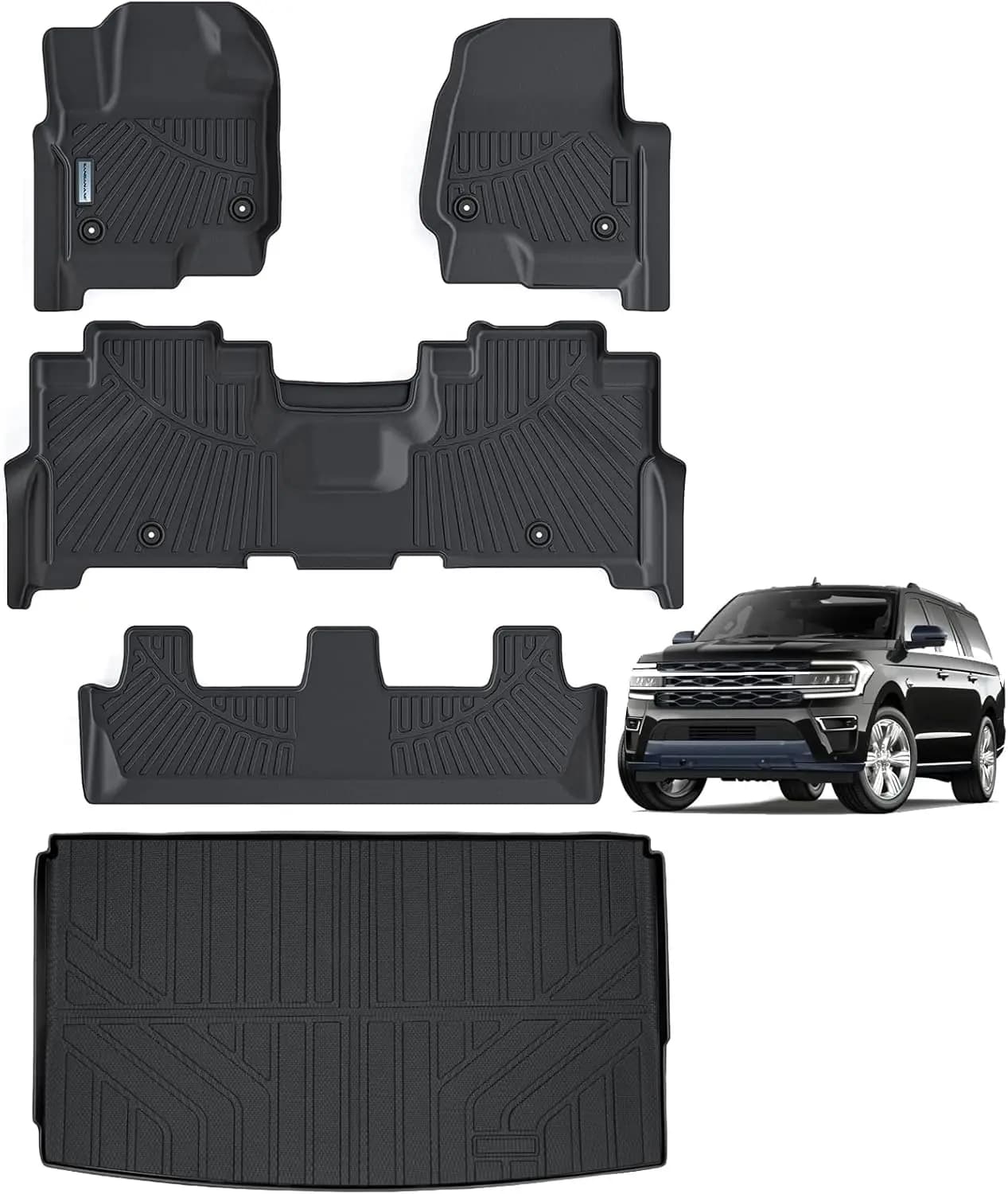 Tappetini e Rivestimento Bagagliaio in TPE per Tutte le Stagioni per Ford Expedition MAX 2018-2024 (8 Posti, 2 File di Sedili) - Accessori Auto Durevoli