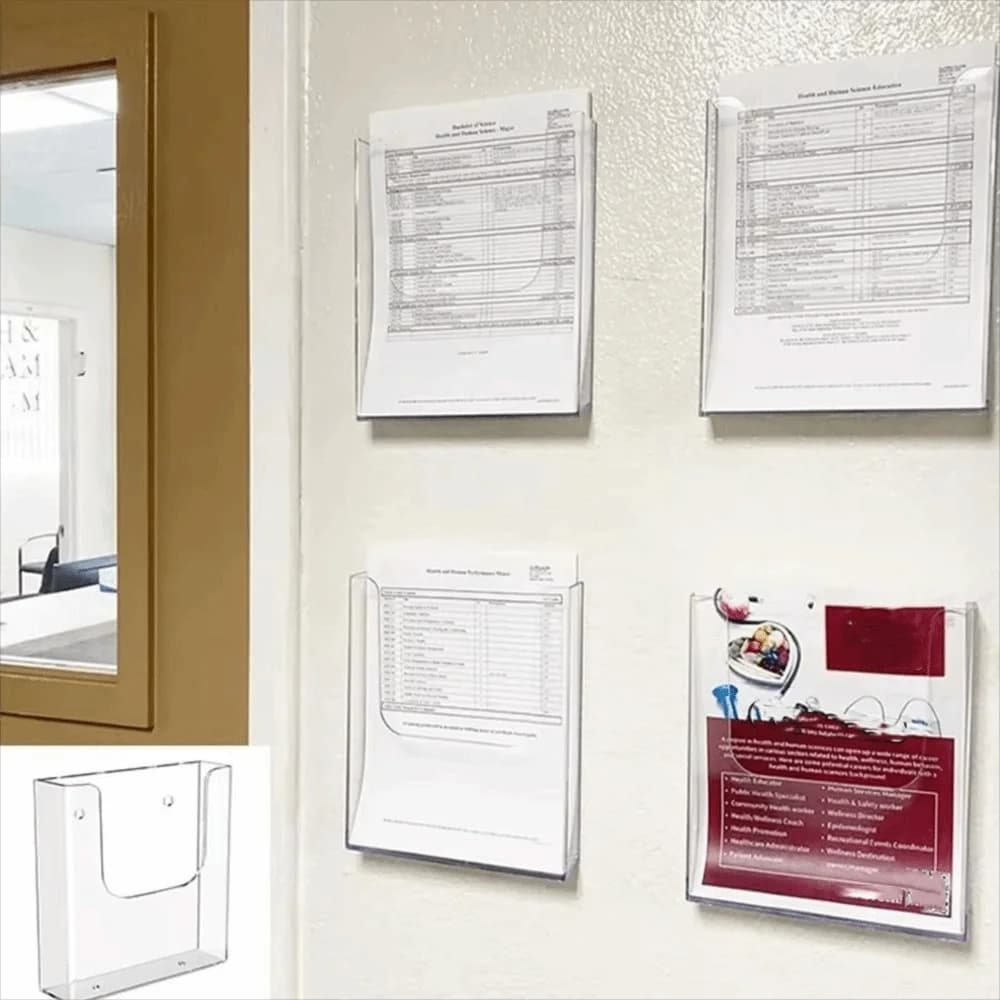 Organizzatore di documenti da parete A4/A5, scaffale trasparente in plastica, porta documenti in acrilico, porta cartelle a singolo strato