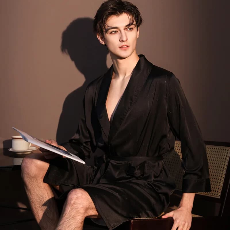 Men's Watch in Ice Silk, Kimono in satin, Bathrobe, Pigiama Comodo per Uomo