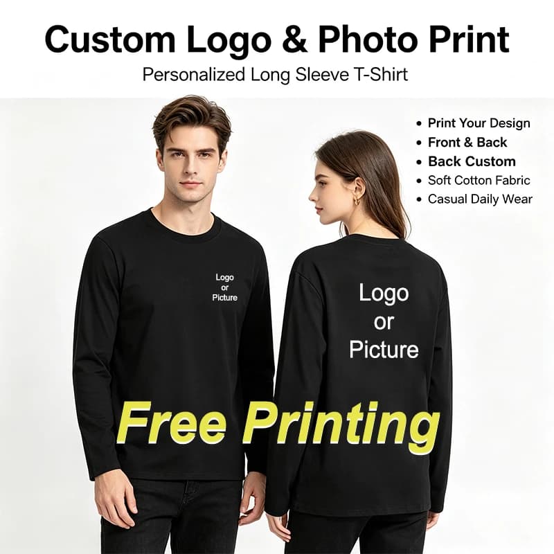 Customized Cotton Long Sleeve T-shirts Men Fashion Personality Printed Round Neck T Shirts Women Casual Daily Tee Tops Camiseta