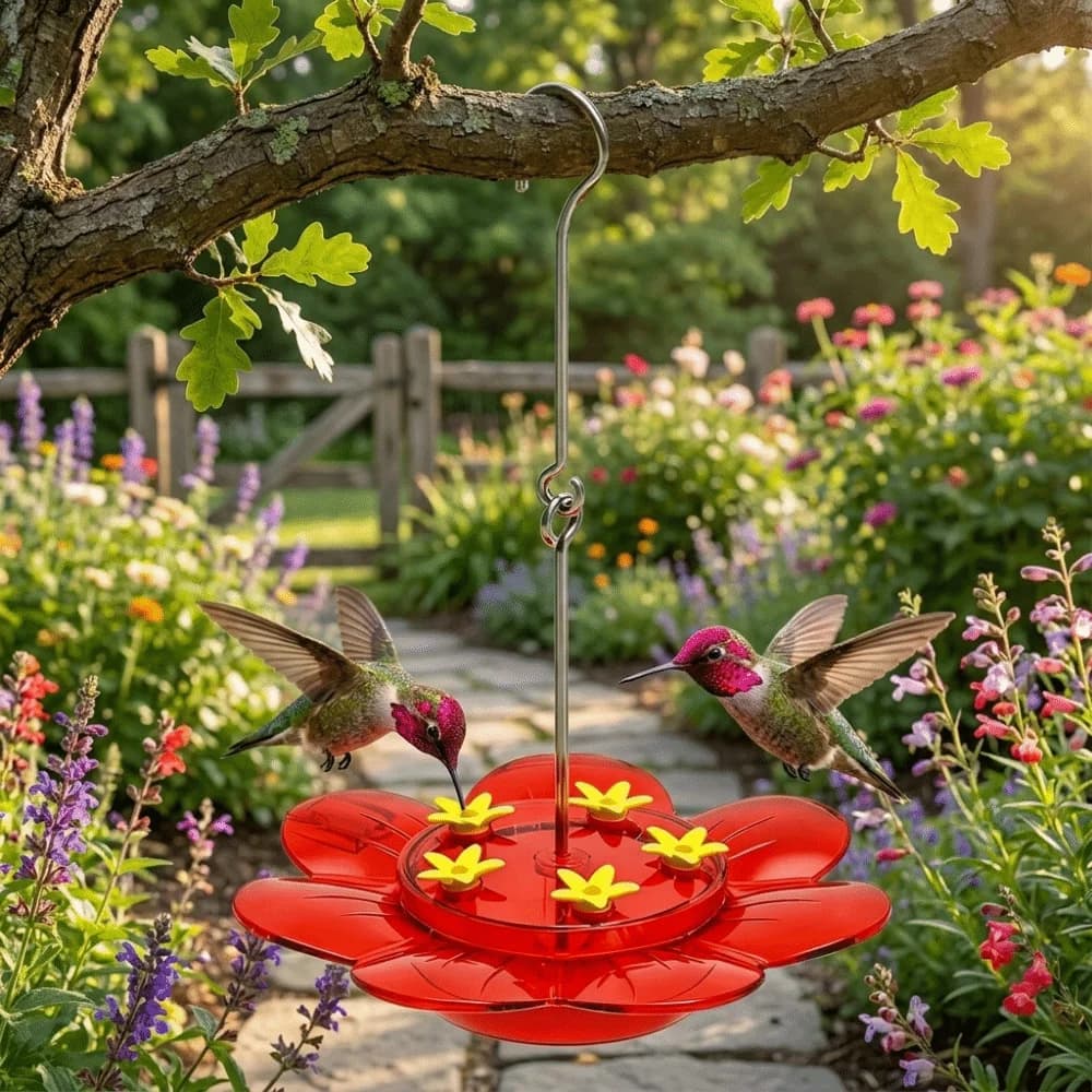 Leak-Proof 2 in 1 Bird Feeder Decorative Weather-Resistant Hanging Feeder with Suction Cup and Hook Hummingbird Feeder