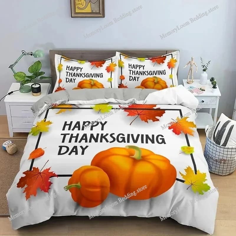 3D Print Autumn Thanksgiving Day Pumpkin Turkey Bedding Set Duvet Cover Bed Set Quilt Cover Pillowcase Comforter King Queen Size