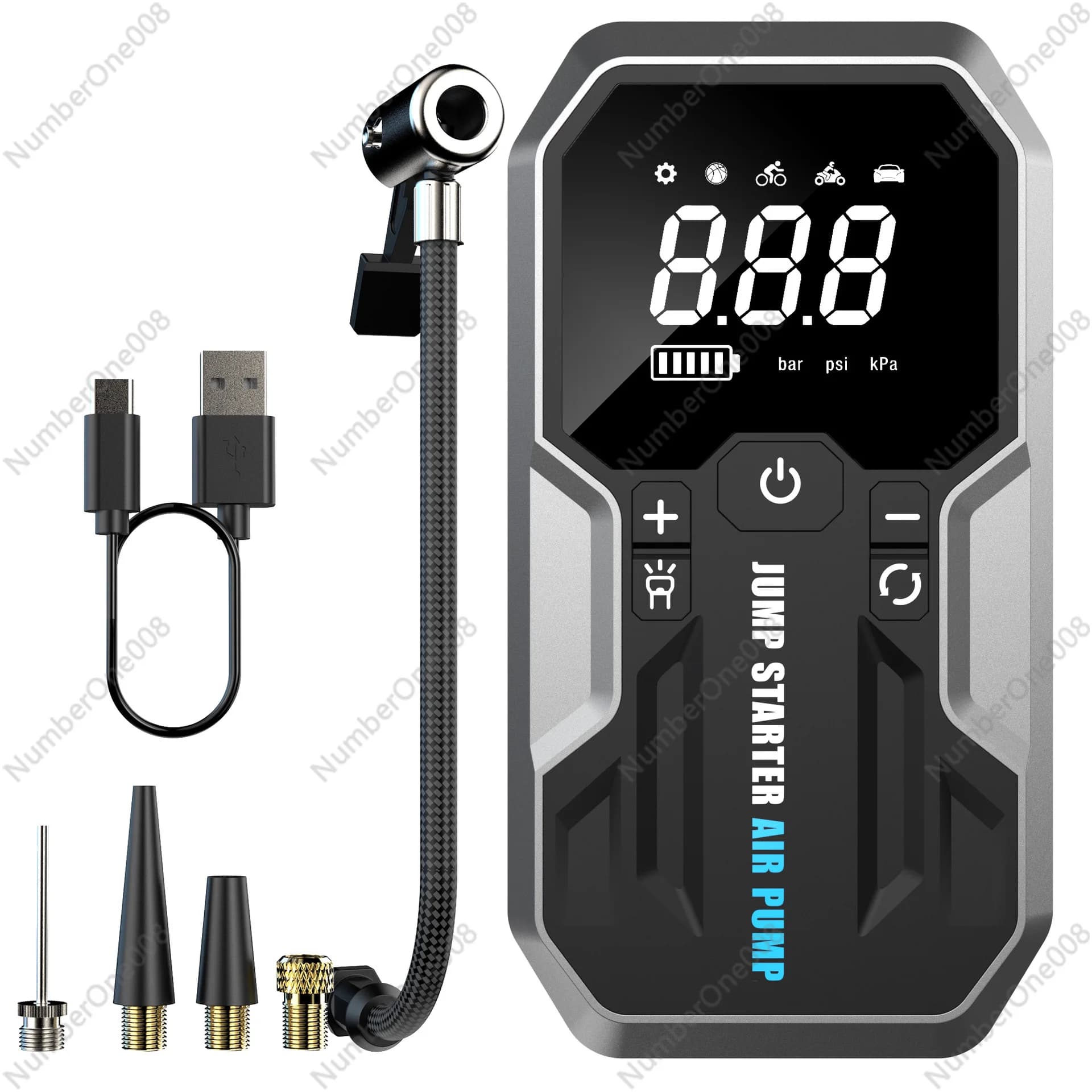 Avviatore di Emergenza con Pompa d'Aria 2 in 1, Booster per Batteria Auto, Power Bank Portatile, Gonfiatore per Avvio di Emergenza del Veicolo