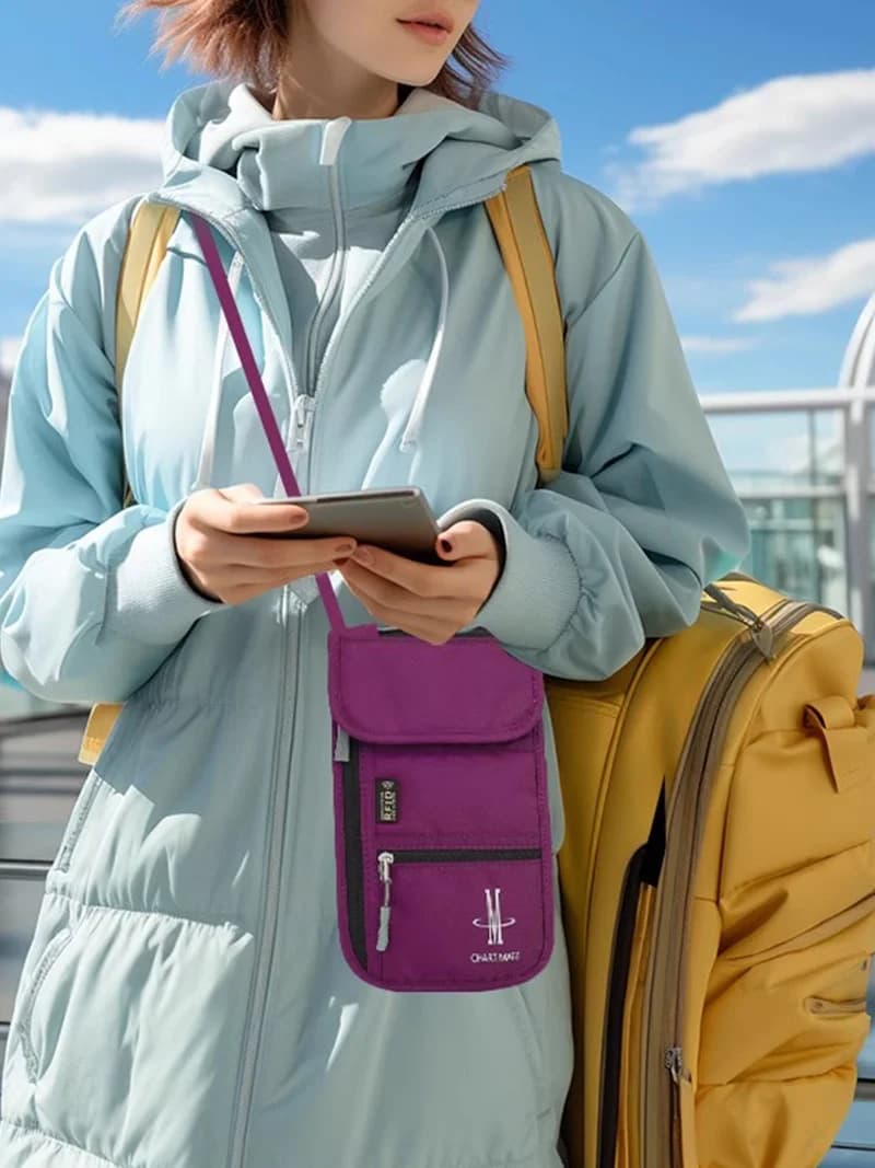 Chart Mate Borsa portaoggetti multifunzionale antifurto per documenti Borsa portatile per passaporto a tracolla Borsa per carte Custodia per telefono da viaggio