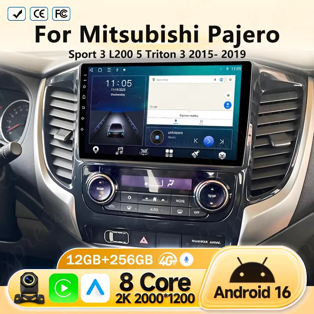 Android Auto Radio For Mitsubishi Pajero Sport 3 L200 5 Triton 3 2015 - 2019 Car Radio Carplay GPS Navigation Stereo Player WIFI