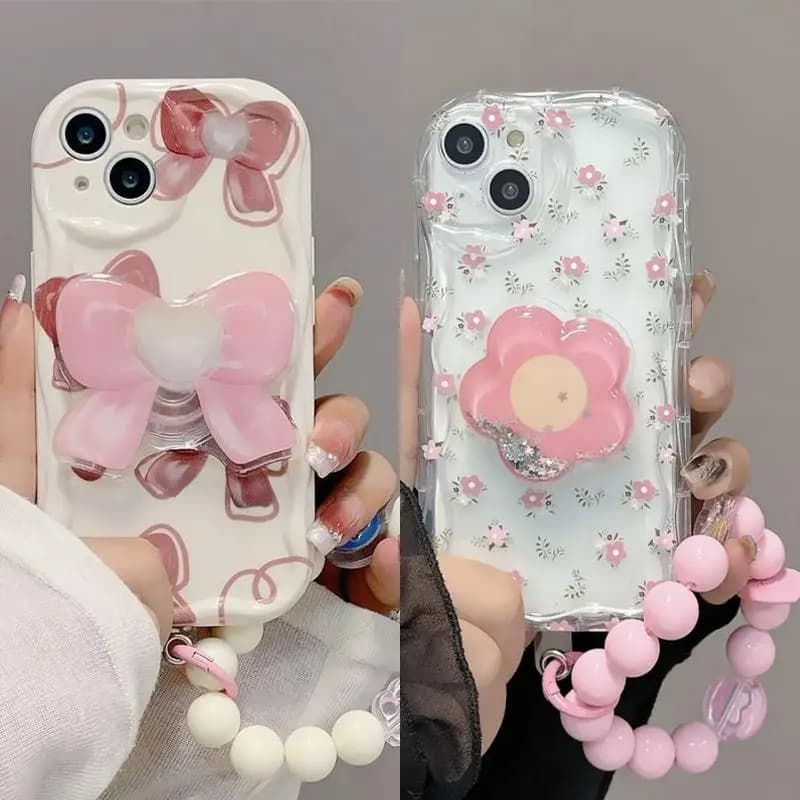Phone Case For Samsung Galaxy S23 S24 Ultra S20 FE S21 Plus A05 A05S A10 A11 J7 J2 Prime G530 Cover Cute Bow Bracket Bracelet