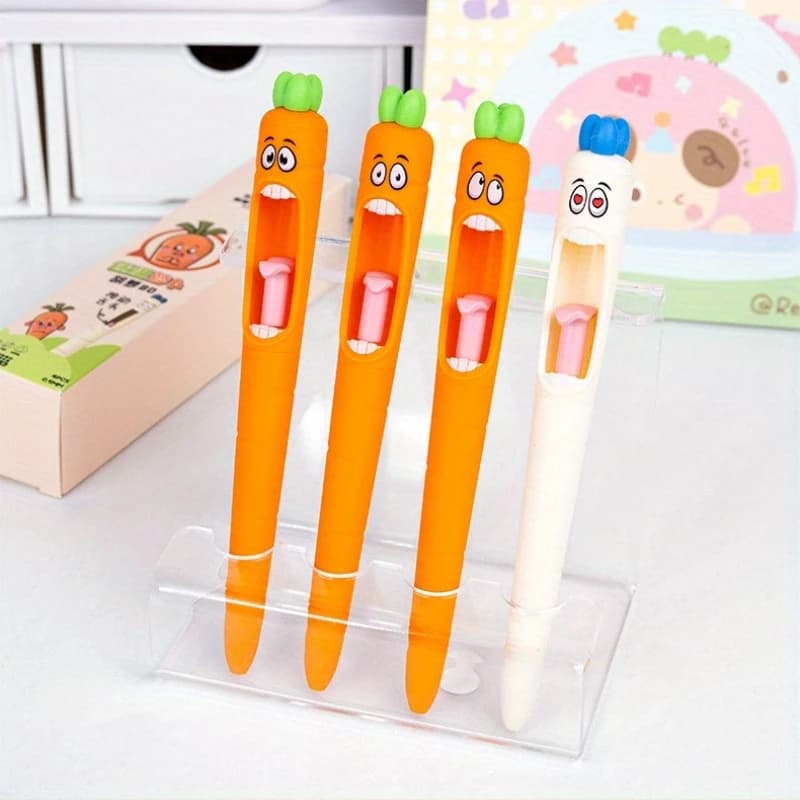 Set di 4 Penne Gel a Forma di Ravanello con Espressioni Multiple, Cancelleria Creativa e Originale, Strumento Antistress per Studio e Ufficio
