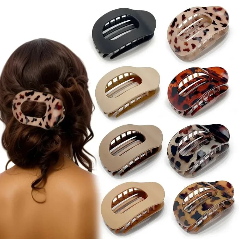 Opaque Oval Hair Clip with Leopard Print for Women, New Design, Flat Stops Acrylic Curves, Fashion Accessories for Hairstyles