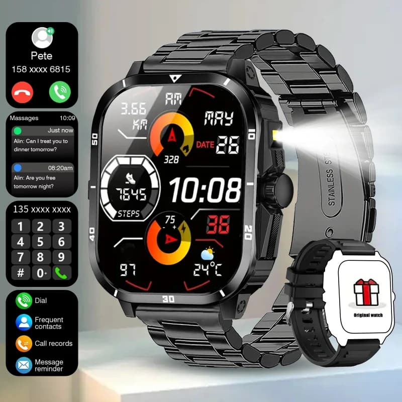 Multi-Function Smart Watch Man Bluetooth Call Smartwatch Step Counter Flashlight & Message Reminder Music Player Fitness Watches