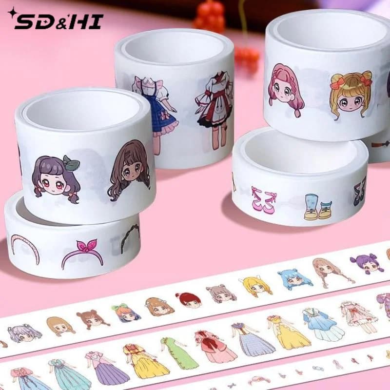 Cute Princess Dress Up Waterproof Sticker Girl Cartoon Washi Tape Set Cute Children's Handbook Character Decoration Sticker