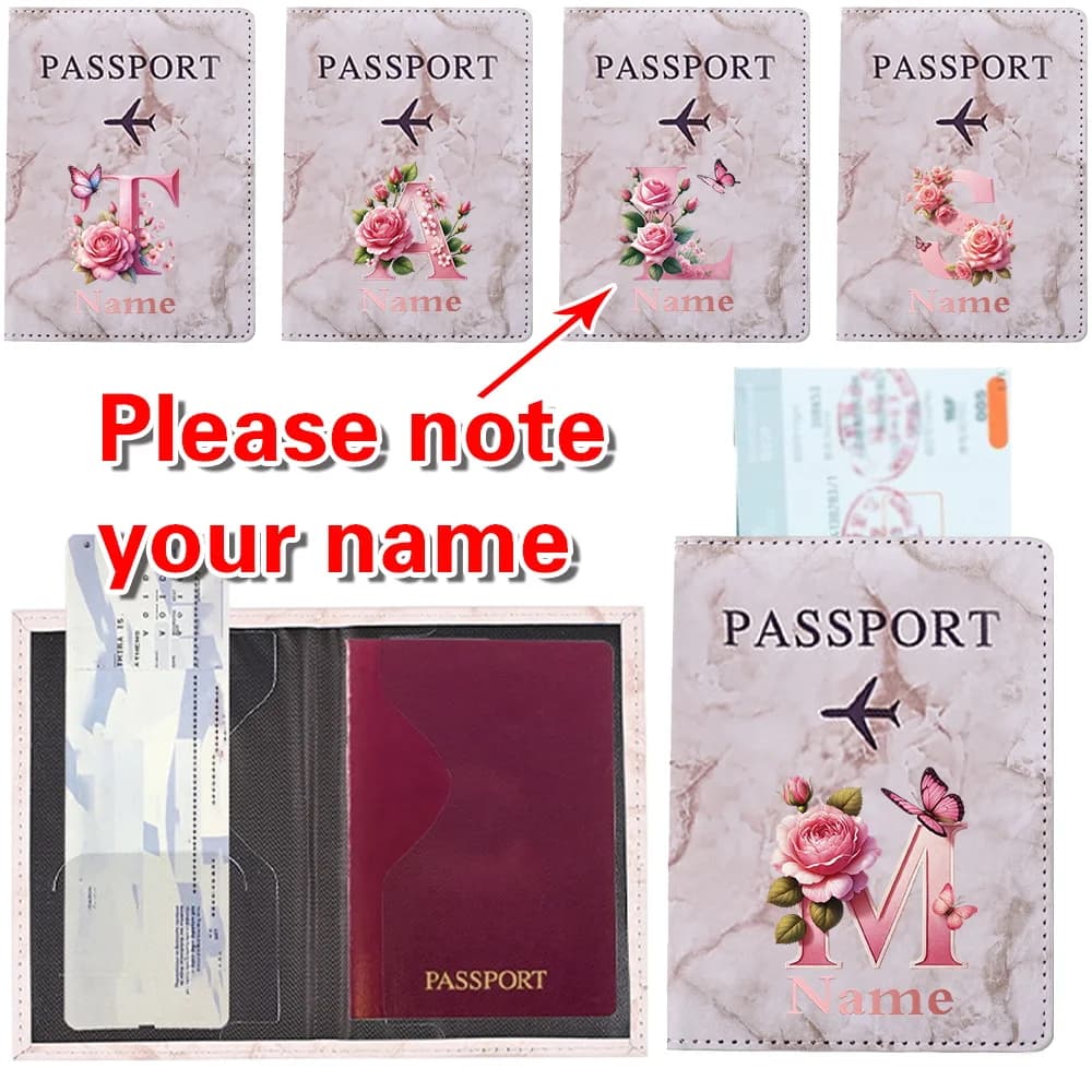 [Floral Passport Holder] Personalized Floral Letter Printed Passport Holder Wallet for Travel, Custom Free Name Design