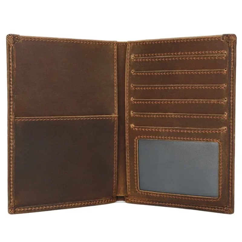 Borsa per passaporto Crazy Horse in pelle Portafoglio multifunzionale con slot multi-carta Porta biglietti per documenti Borsa per monete Retro in vera pelle