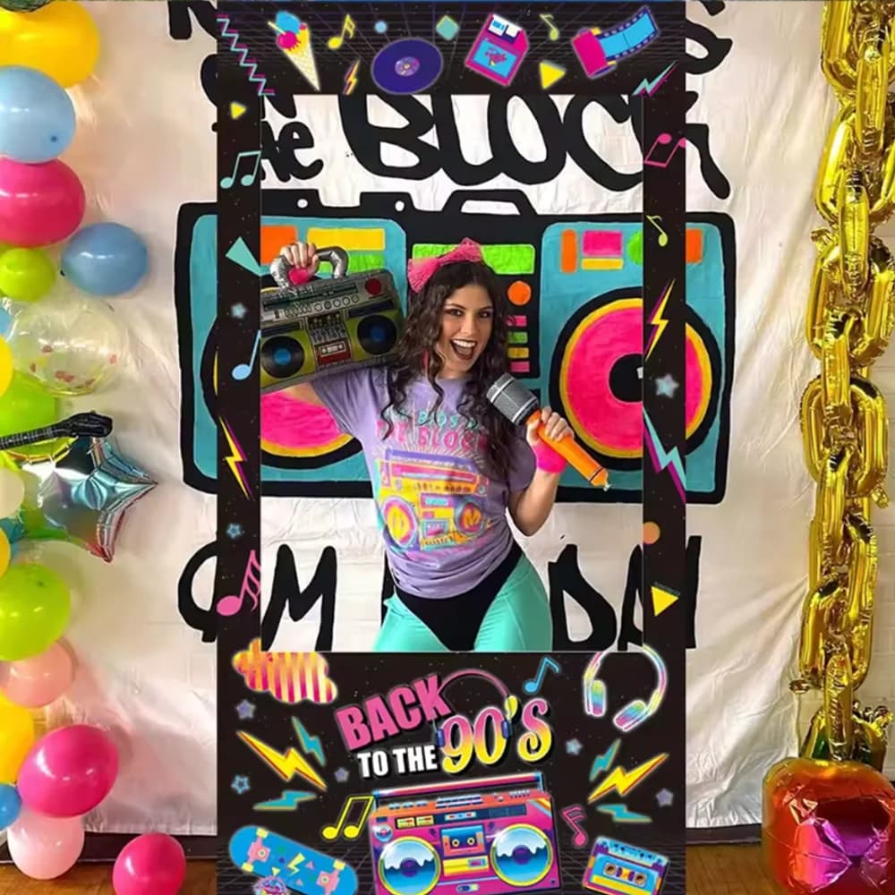 Anni '80 anni '90 Photo Booth Cornice Puntelli Funky Disco Rock Recorder Riprese Sfondo Puntelli Vinile Decorazione festa di compleanno Accessori