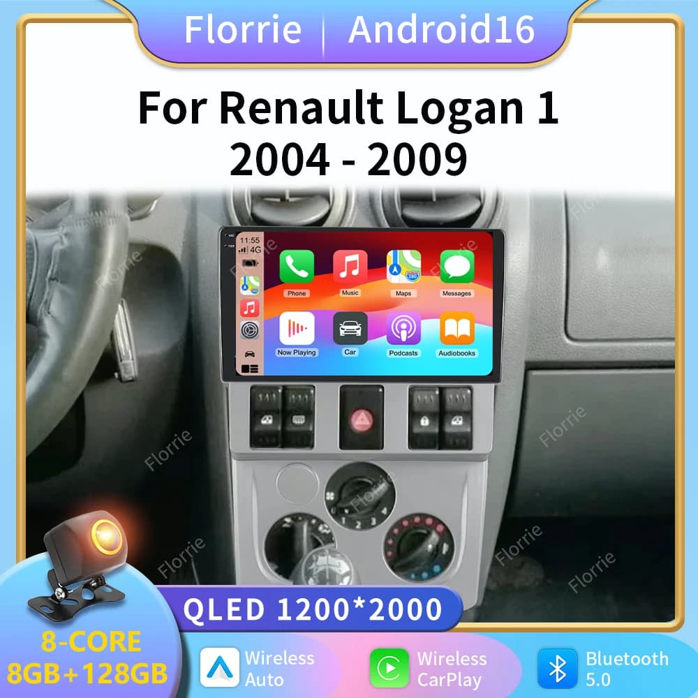 For Renault Logan 1 2004 - 2009 Android 16 Head Unit Car Dvd Auto Radio 4G Wifi BT Multimedia Player High-performance No 2din 2K