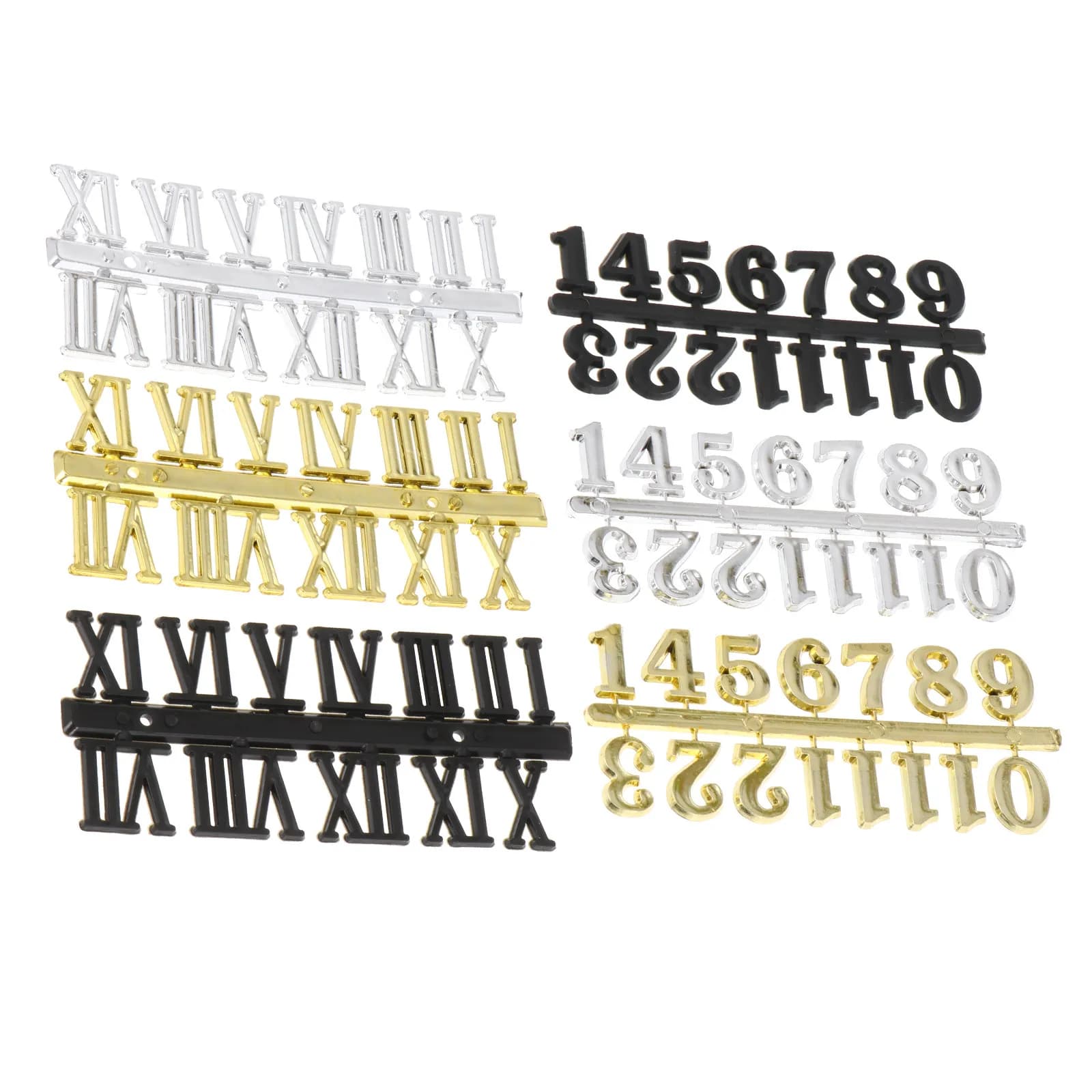 Set of 6 Numbers for Wall Clock, Arabic and Roman Digital Ciphers, Black Colors, Gold and Silver, Accessories ♪