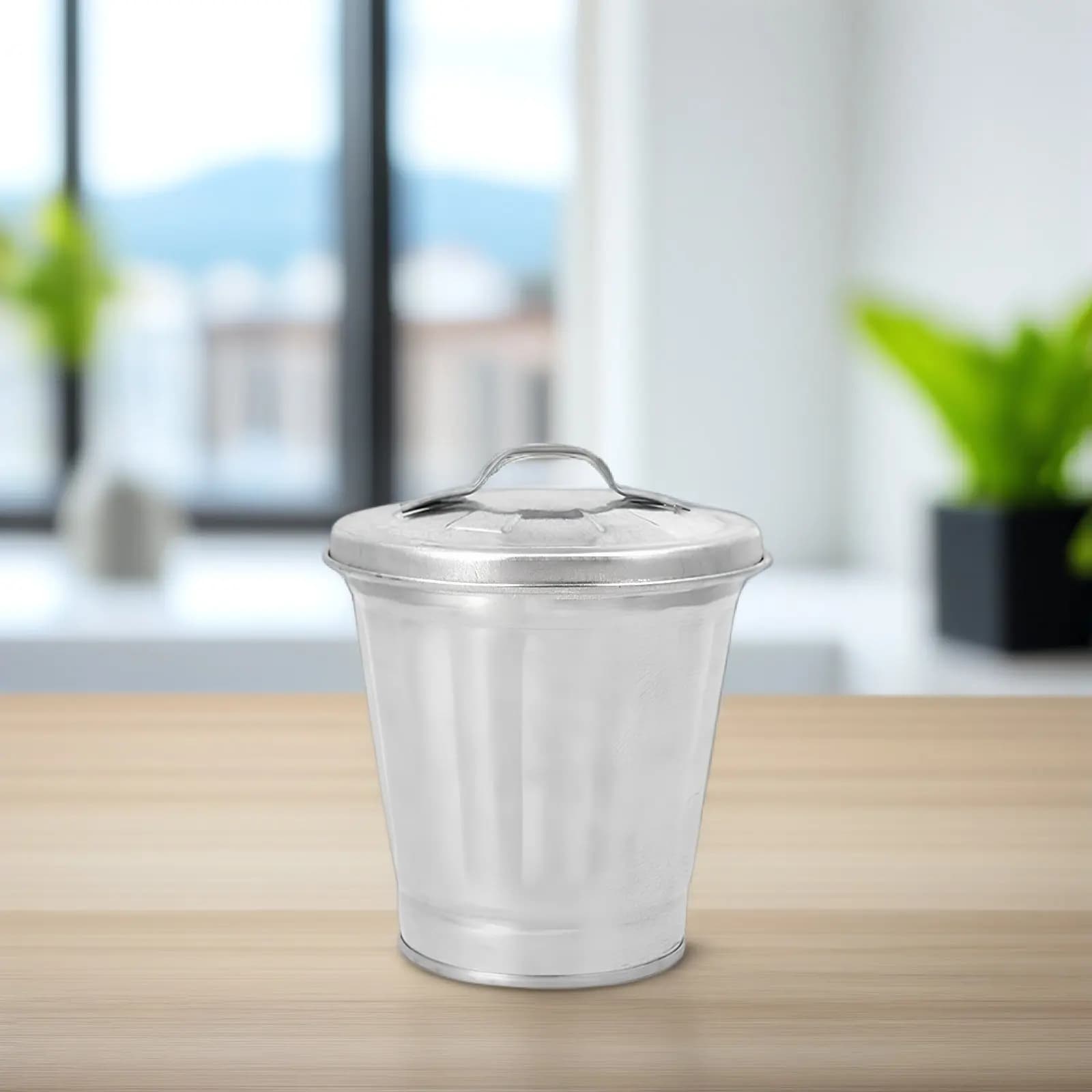 Contenitore per spazzatura da tavolo, 3 pezzi, contenitore per spazzatura, vaso per fiori, con coperchio, in ferro zincato, leggero, multifunzionale, per cucina
