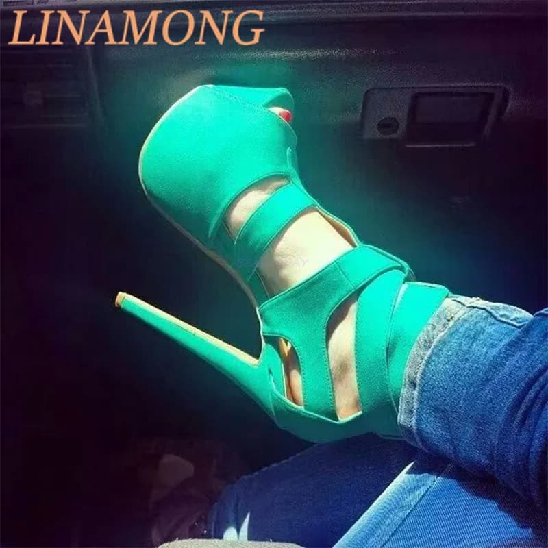 Sandals with Fish Mouth with Blue Water Platform Strap with Fashionable Ankle Clasp Temperment Dig Simple and Thin Shoes with High Heel