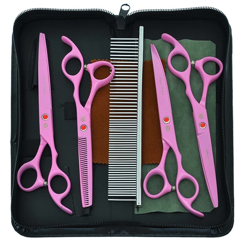 Forbici professionali 7.0" Purple Dragon per toelettatura animali, cesoie diritte e curve per sfoltire, in acciaio giapponese, per cani e altri animali - B0035B