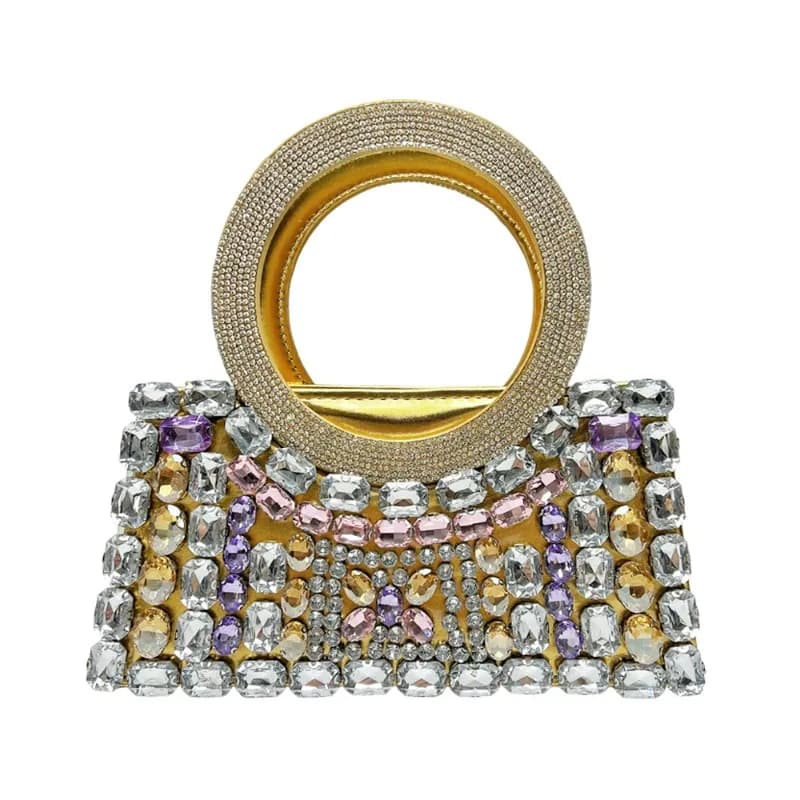 Nuova Borsa da Sera alla Moda, Borsa da Donna con Manico Rotondo, Borsa a Tracolla con Diamanti, Design Lussuoso con Catena