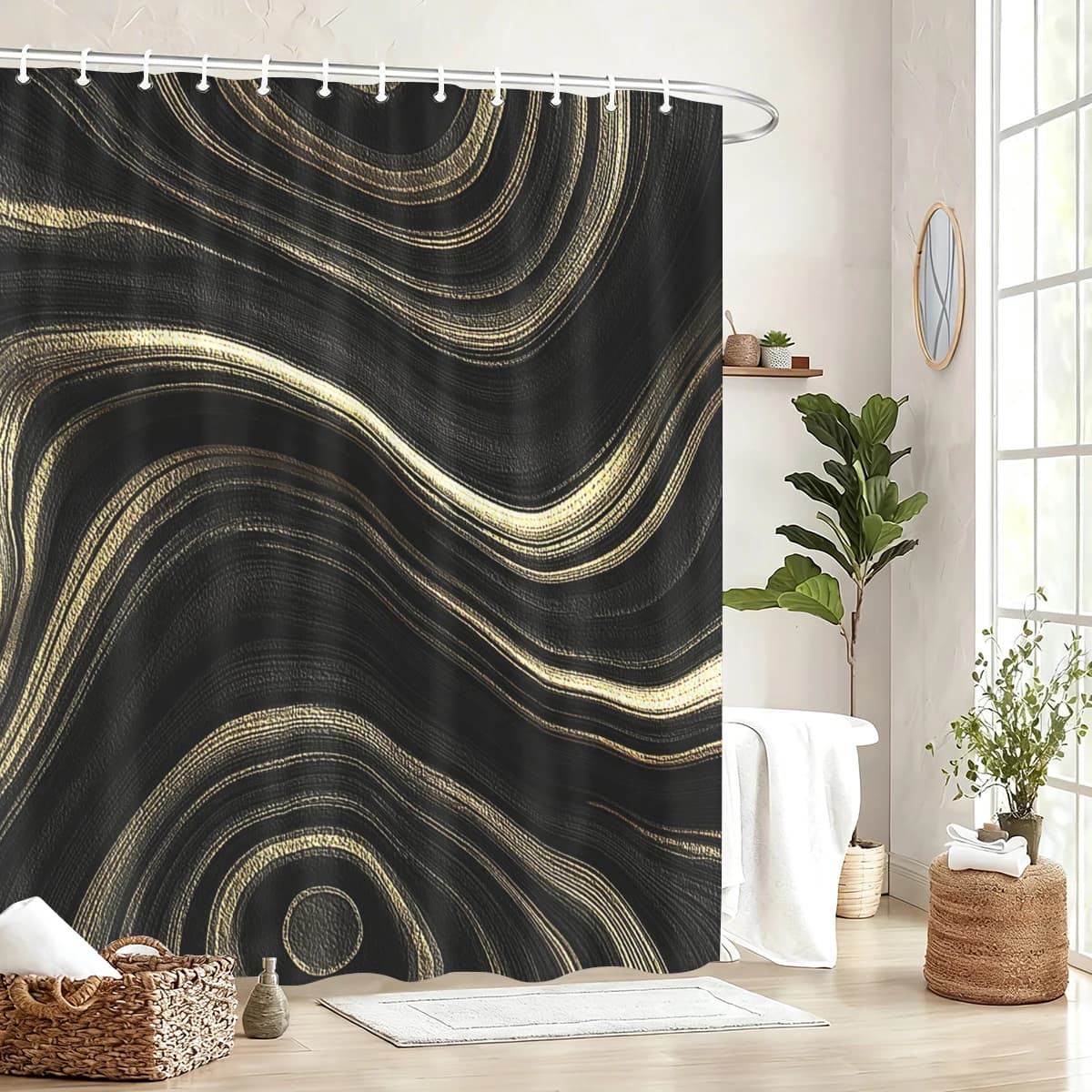 Tenda da doccia in poliestere con motivo marmorizzato - Elegante decorazione per il bagno, moderna divisorio per vasca da bagno in poliestere per uso domestico e alberghiero