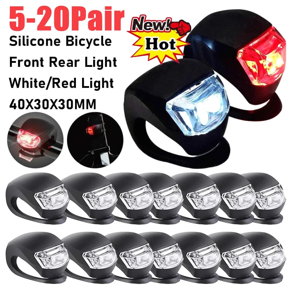 5-20Pairs LED Bike Light With 3 Modes Silicone Front Rear Light Waterproof Bicycle Flashlight Tail Lamp For Night Cycling Safety