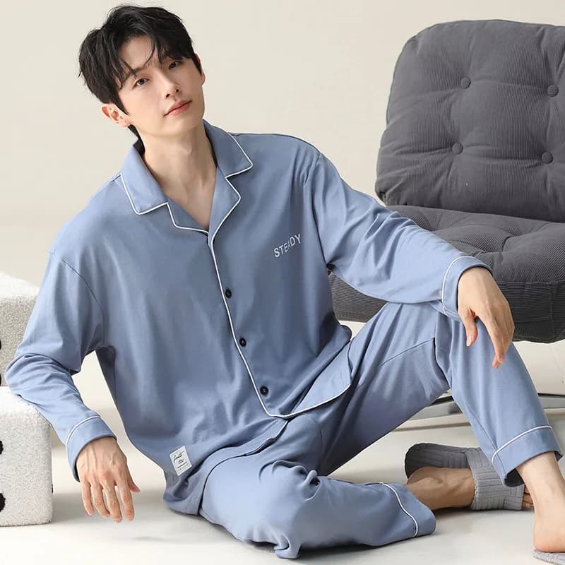 Cardigan da uomo da notte per l'autunno e la primavera maniche lunghe top da notte pantaloni modali morbidi indumenti da notte maschili solidi vestiti per la casa