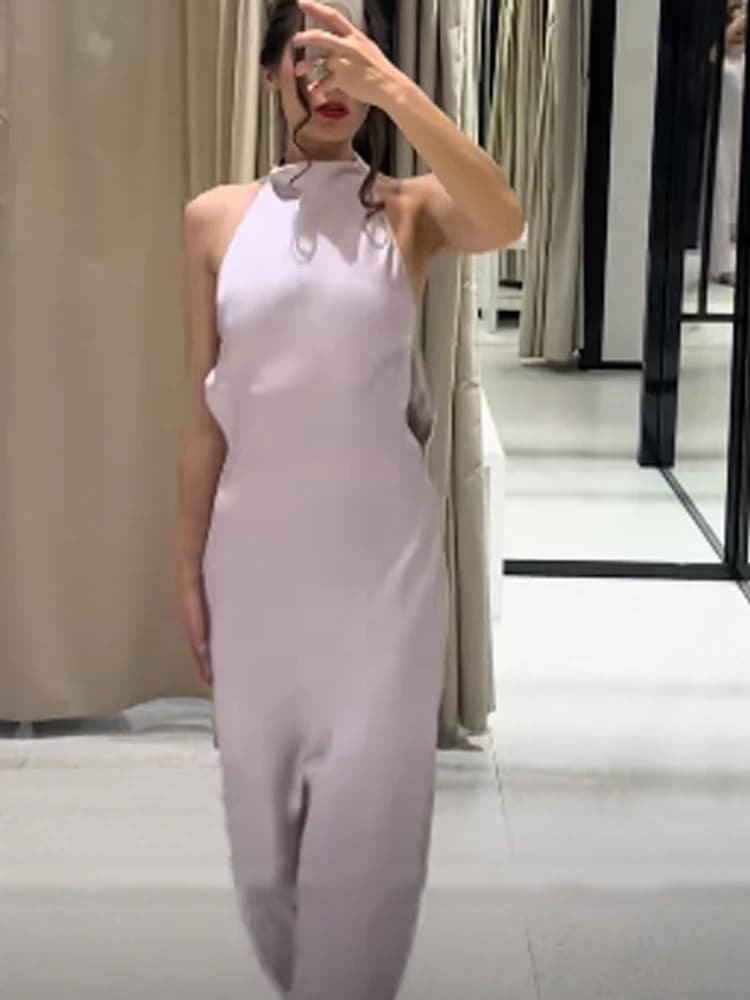 Abito lungo sexy in raso con scollo all'americana, senza schienale, a spalle scoperte, aderente in vita, da donna, per serate ed eventi, Vestidos 2026