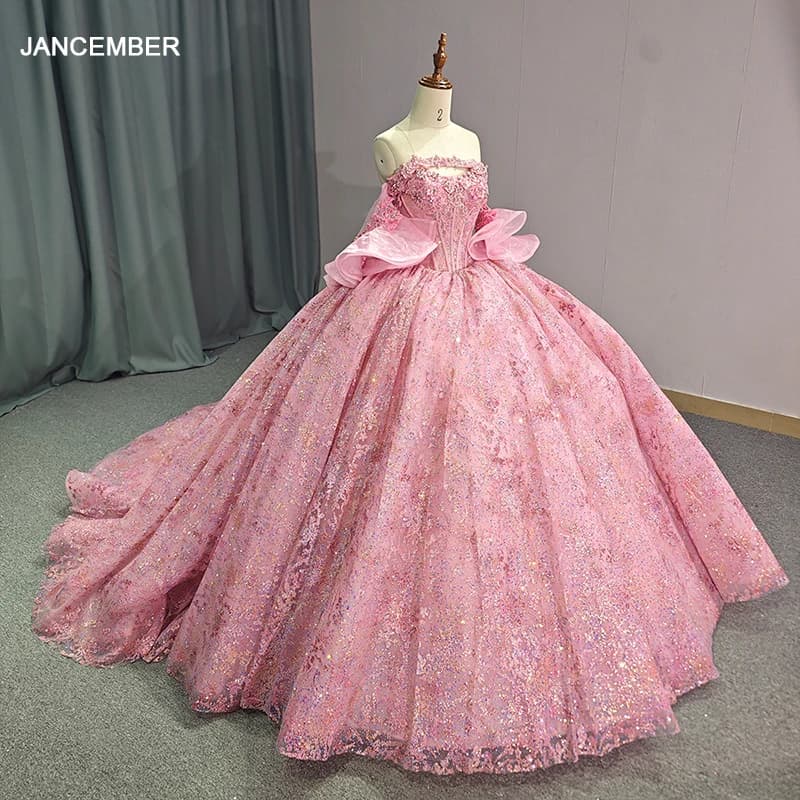 2025 Abiti Quinceanera rosa Fiori 3D Appliques Perline Paillettes Sweetheart Abiti da ballo Principessa Laurea Abiti da 15 anni