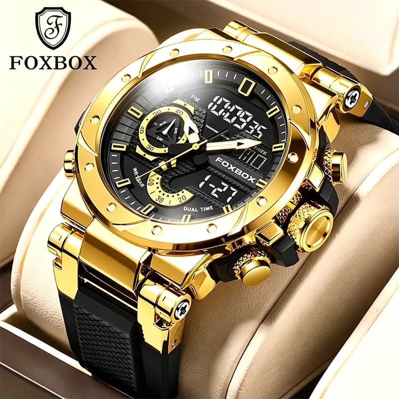 FOXBOX Nuovo Orologio Digitale da Uomo, Orologi Militari, Orologi Sportivi alla Moda, Impermeabili, con Doppio Display, al Quarzo, Regalo, Relogio Masculino