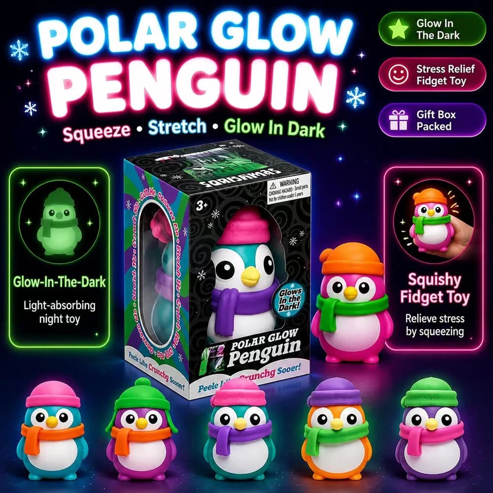 NeeDoh Polar Glow Penguin Squeeze Toy 2026 New Glow-in-the-Dark Fidget Sensory Toy Stress Relief Gift for Autism & ADHD Kids