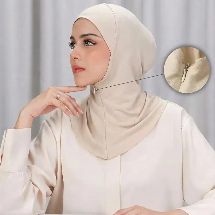 Woman Muslim Instant Cap Hijab Modal with Zipper Innerscarf Soft Solid UnderCap Scarf Cover Neck Headscarf Islam Turban