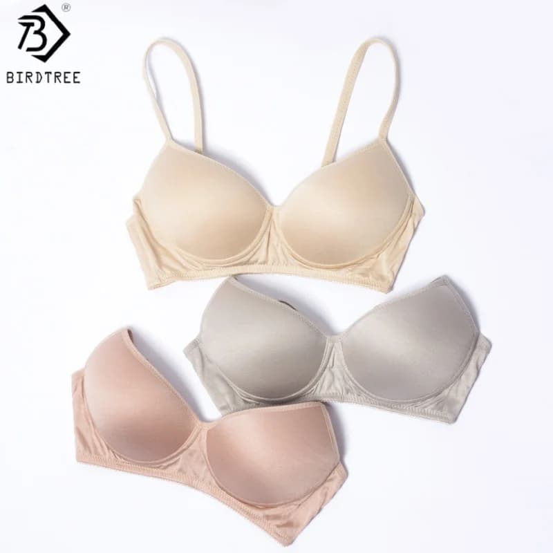 Reggiseno Sexy Birdtree in Seta 100% Vera, Intimo Donna con Coppe 3/4, Senza Ferretto, Sottile e Traspirante, Nuova Collezione Primavera Estate 2026 A62427JF