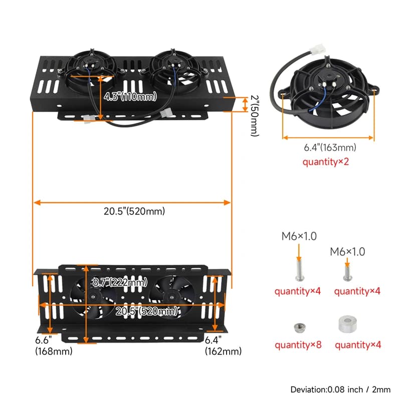 Grande copertura della ventola del radiatore dell'olio durevole con barra e piastra universali a doppio passaggio con kit in alluminio per ventilatore elettrico Bis- 2×5.5" nero