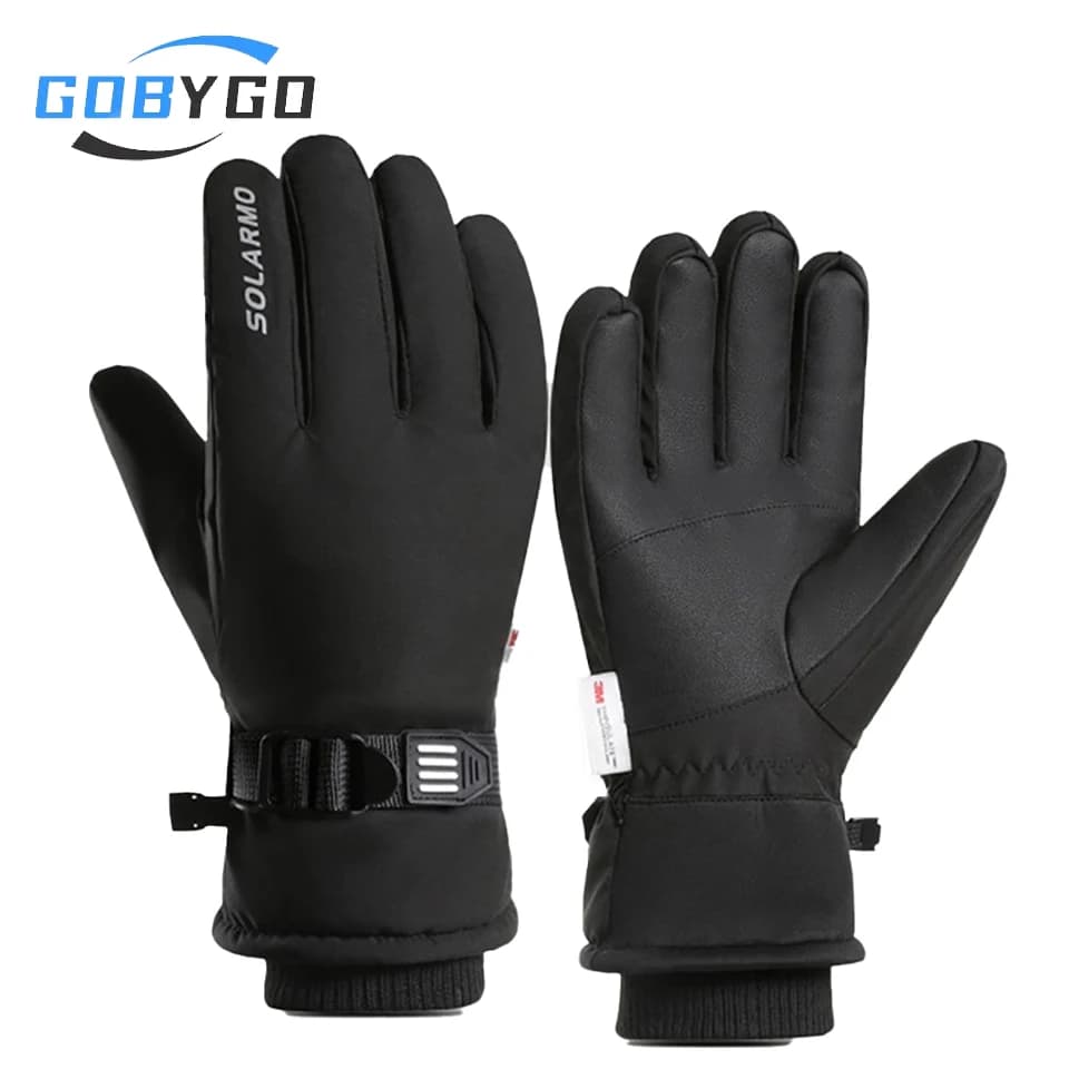 GOBYGO Guanti da sci Foderati in pile Ispessiti Impermeabili Resistenti al freddo Guanti caldi da neve Touch Screen Protezione dal vento Guanti da ciclismo