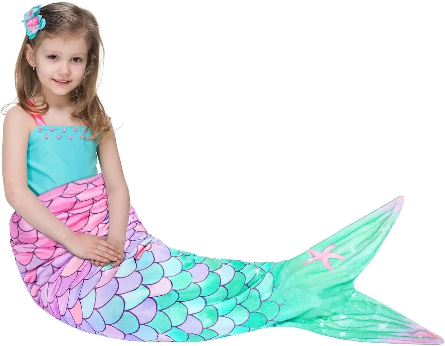 Coperta a Coda di Sirena per Bambini - Sacco a Pelo in Morbido Flanella, Per Tutte le Stagioni, Rosa e Verde