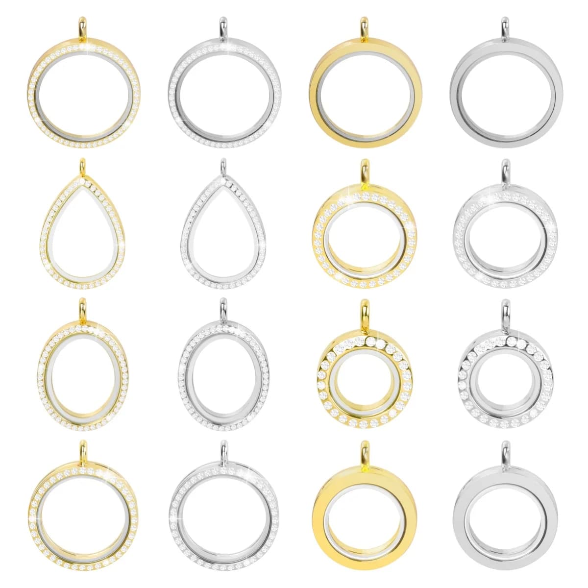 2pcs/Lot Alloy Magnet Y2k Crystal Zircon Assorted Locket Round Glass Memory Medaillon Pendant Openable Creative Photo Frame Box