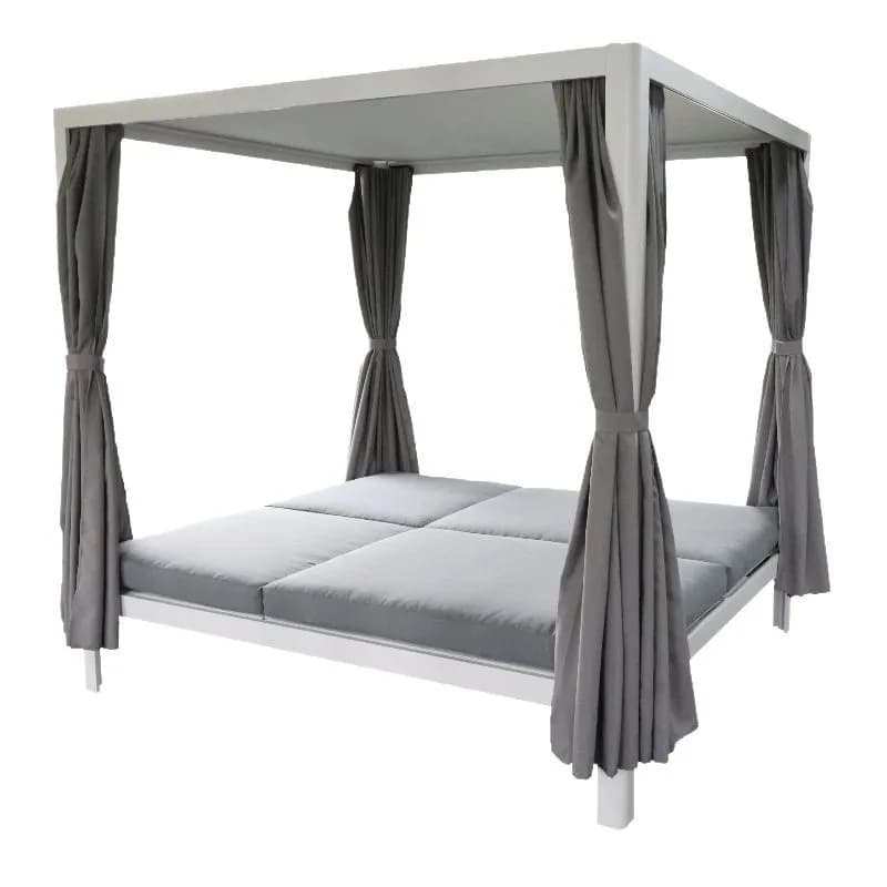 Outdoor Aluminum Patio Double Chaise Lounge Retractable Canopy Daybed Grey Cushion Beige Outdoor Curtain for Gardenpromote sales