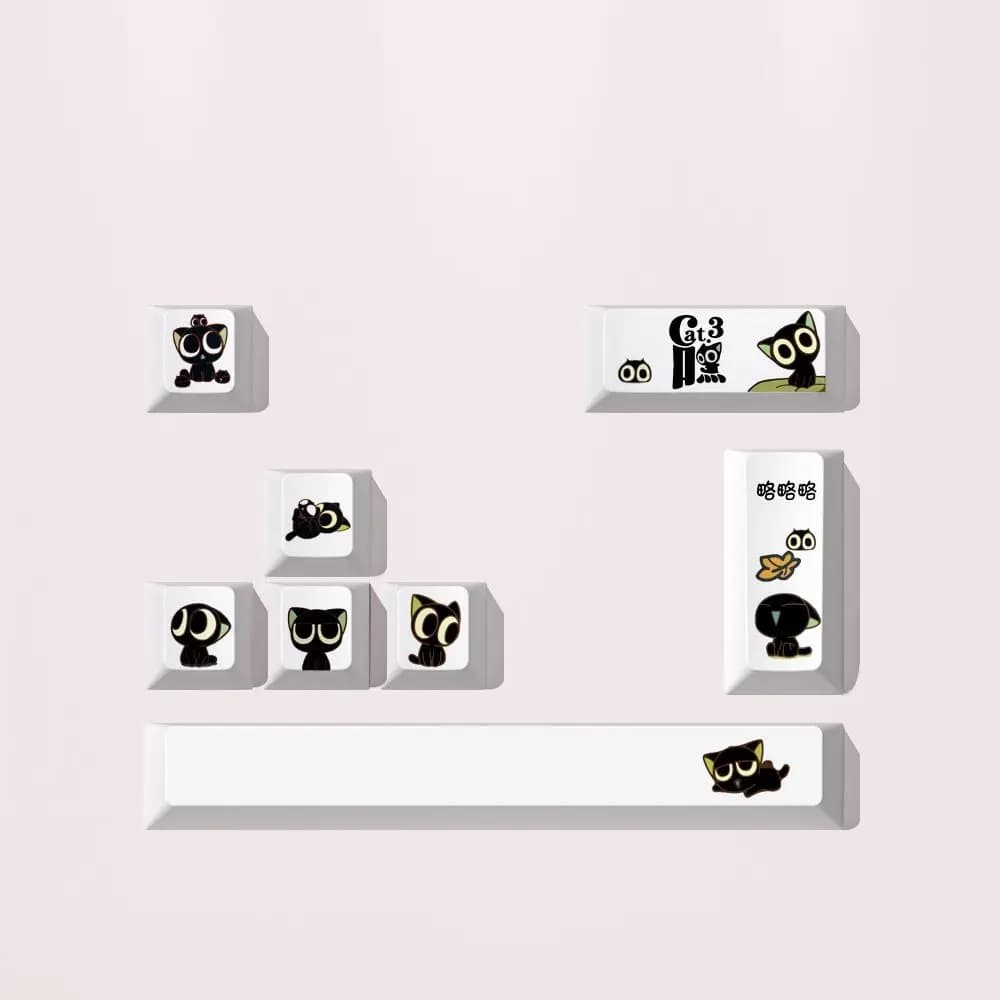 Simpatico piccolo gatto nero Keycap 7 tasti Chiave supplementare Cherry White Combinazione Spazio Chiave Fai da te Tastiera meccanica Copritasti Gatto