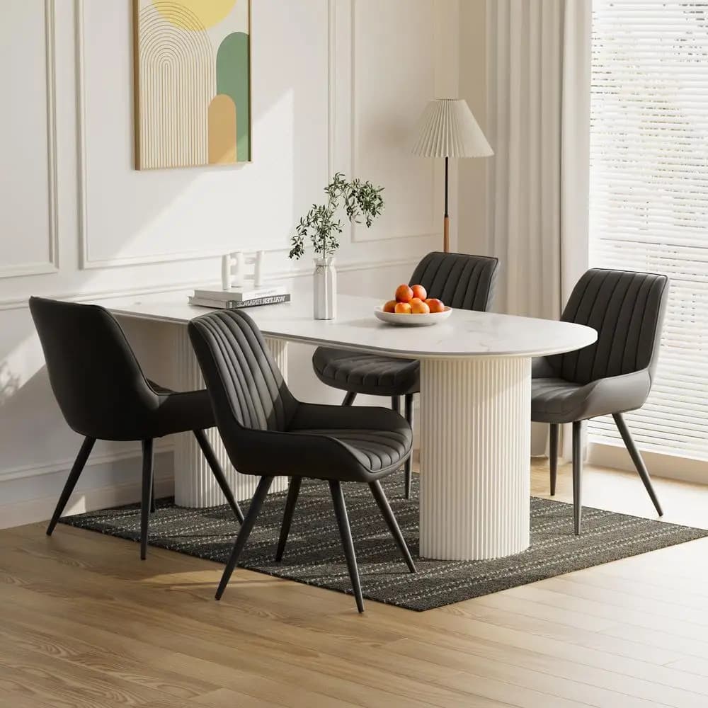 Set di 4 sedie, sedie da cucina moderne in ecopelle stile Mid-Century con cuscino morbido, comode sedie imbottite per sala da pranzo