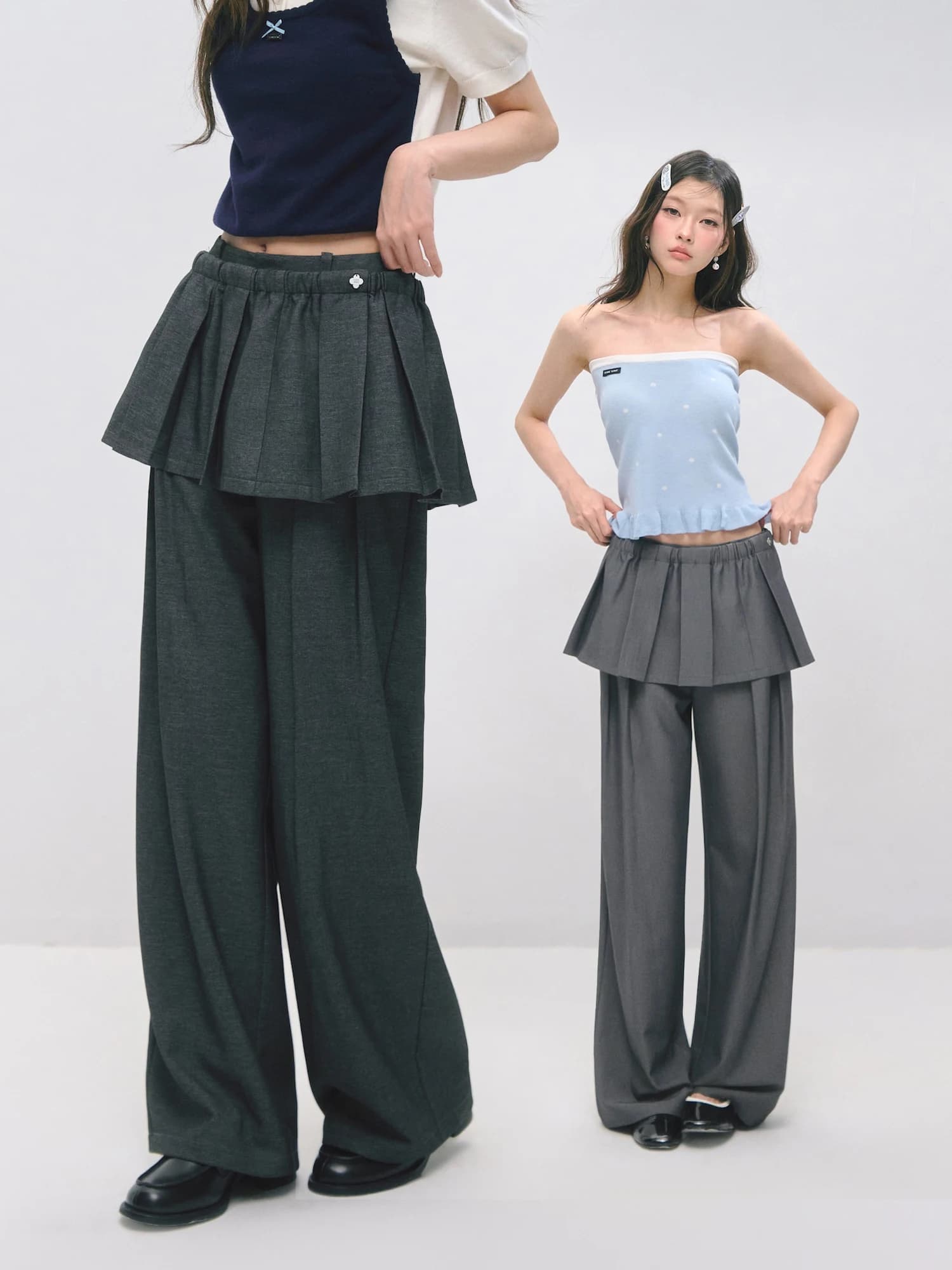 SOMESOWE Detachable Pleated Skirt Curtain Casual Wide Leg Pants Women's Loose Fit Trousers Comfortable Polyester Blend
