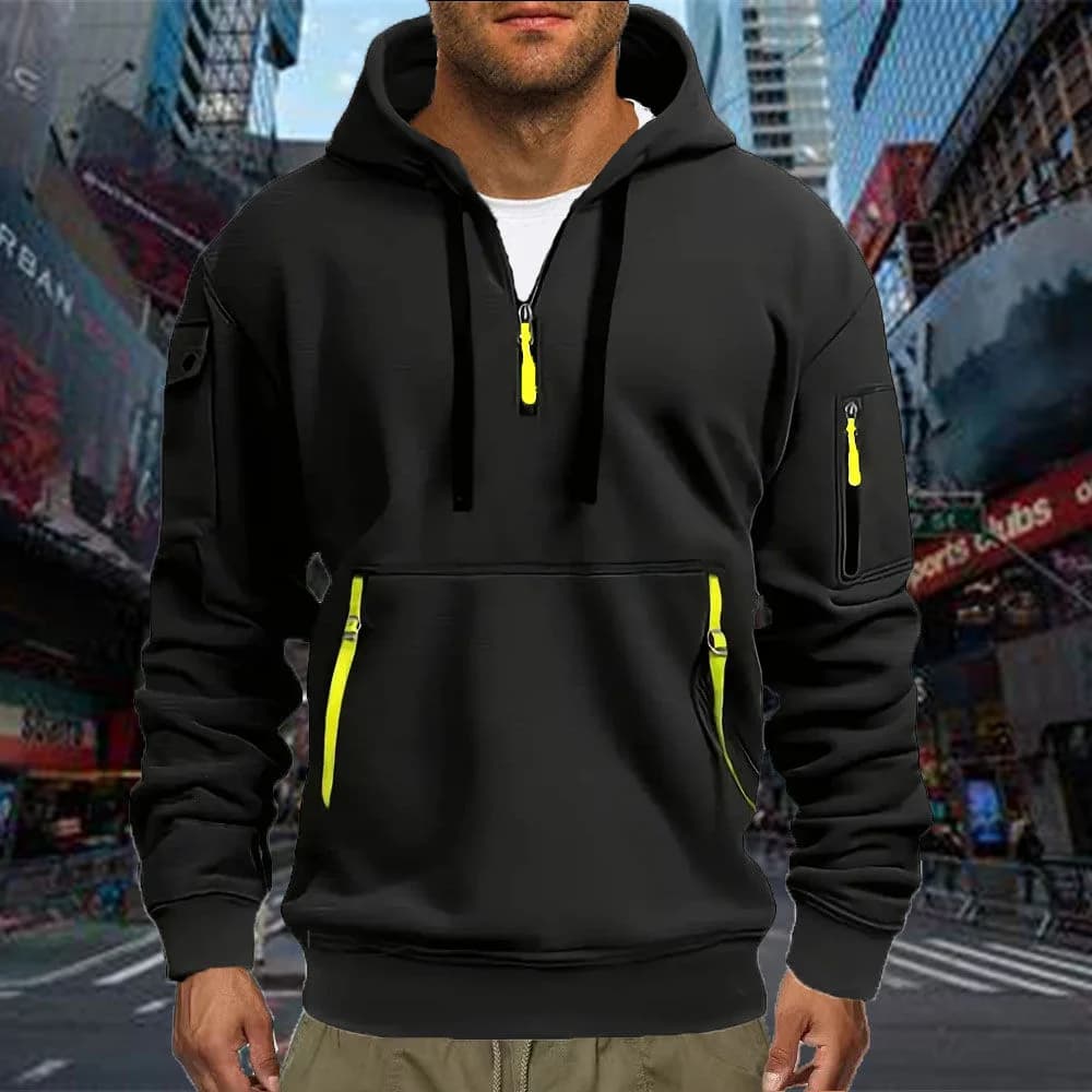 Men's casual sports sweatshirt Spring Autumn Fashion Solid color Long sleeve pullover with pocket on arm and rope for pulling strong sizes