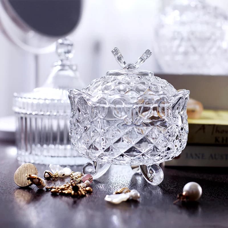 European-style Crystal Glass Candy Jar with Lid Storage Jar Home Living Room Dried Fruit Snack Jewelry Storage