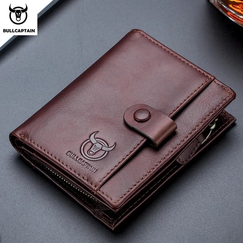 BULLCAPTAIN Portafoglio da uomo in pelle Portamonete da uomo Portafoglio con cerniera Porta carte Porta carte di credito Porta carte di credito