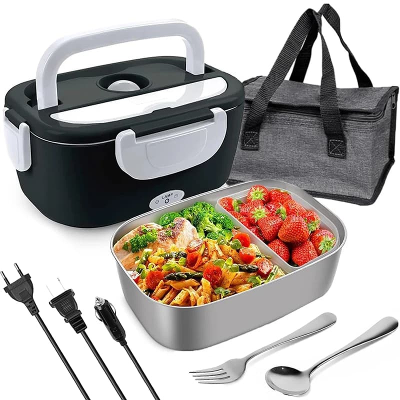 220V 110V 24V 12V 2 in 1 Riscaldamento elettrico Lunch Box Auto Camion Ufficio Riscaldatore per alimenti Contenitore scaldavivande in acciaio inossidabile Set nero