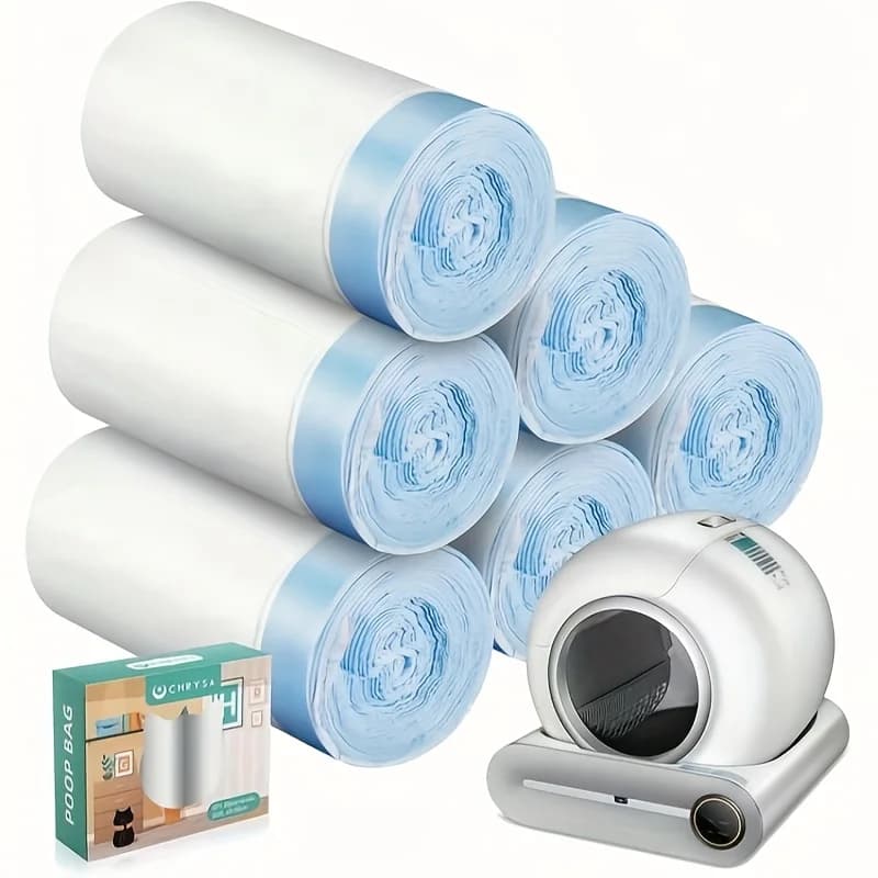 Confezione da 60 sacchetti per lettiera per gatti, sacchetti per la pulizia extra grandi con coulisse, adatti per lettiere autopulenti, 3 rotoli di sacchetti speciali per lettiera automatica per gatti