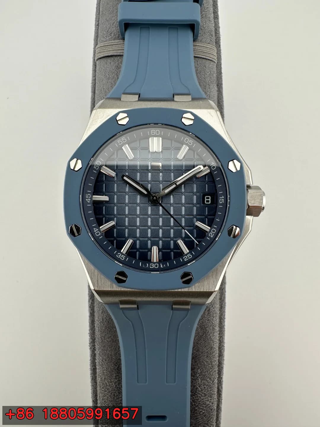 Orologio Meccanico Automatico da 43mm con Cassa in Acciaio Inossidabile, Cinturino in Silicone, Quadrante Blu con Motivo, Luminoso, Calendario, Stile Lussuoso, Orologio da Polso da Uomo