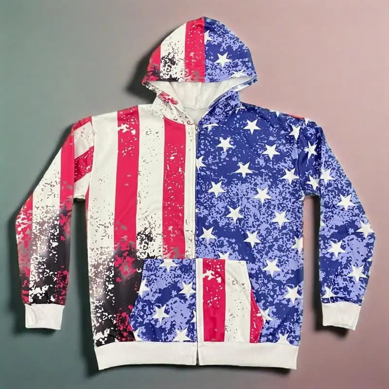 Il nuovo stile invernale 2025 della felpa con cappuccio con stampa bandiera americana con giacca con cappuccio da uomo e da donna ampia e sfumata invecchiata