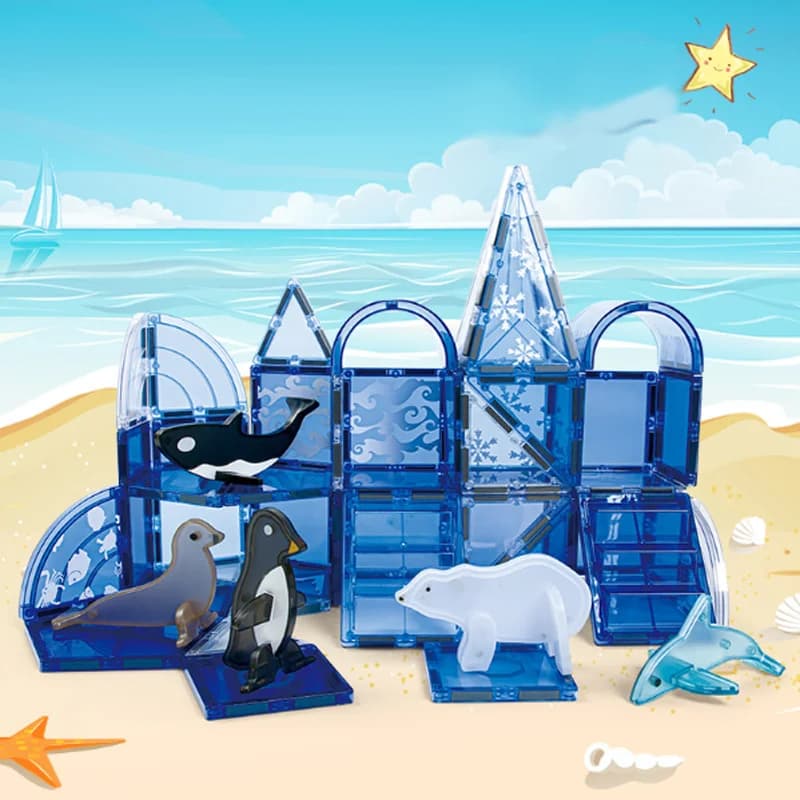 Piastrelle Magnetiche per Bambini Serie Oceano, Giocattoli Magnetici Fai-da-Te, Blocchi Magnetici con Animali Simulati
